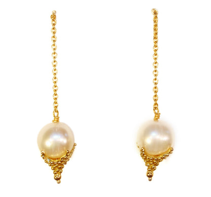 Pearl Drop Earrings-Small Dots in sterling silver or gold plate.