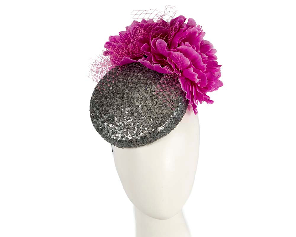 Bespoke Silver & Fuchsia fascinator by BELIEVERA-0