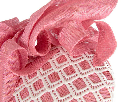 Pink and white pillbox fascinator by BELEIVERA
