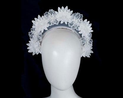 White crown headband fascinator by BELIEVERA-0