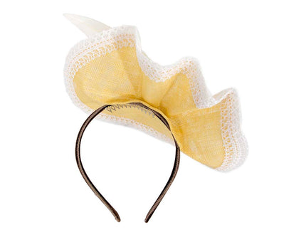 Yellow & White racing fascinator by BELEIVERA