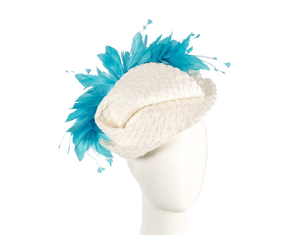 Bespoke white & aqua blue fascinator by BELIEVERA-0