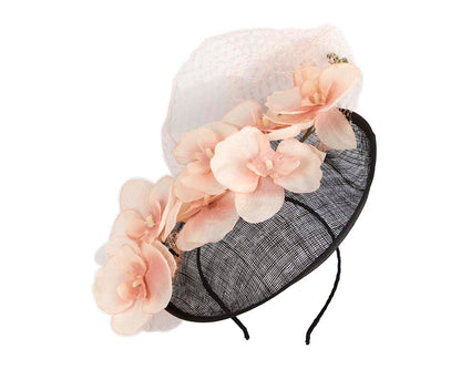 Black fascinator with peach flower by BELIEVERA-1
