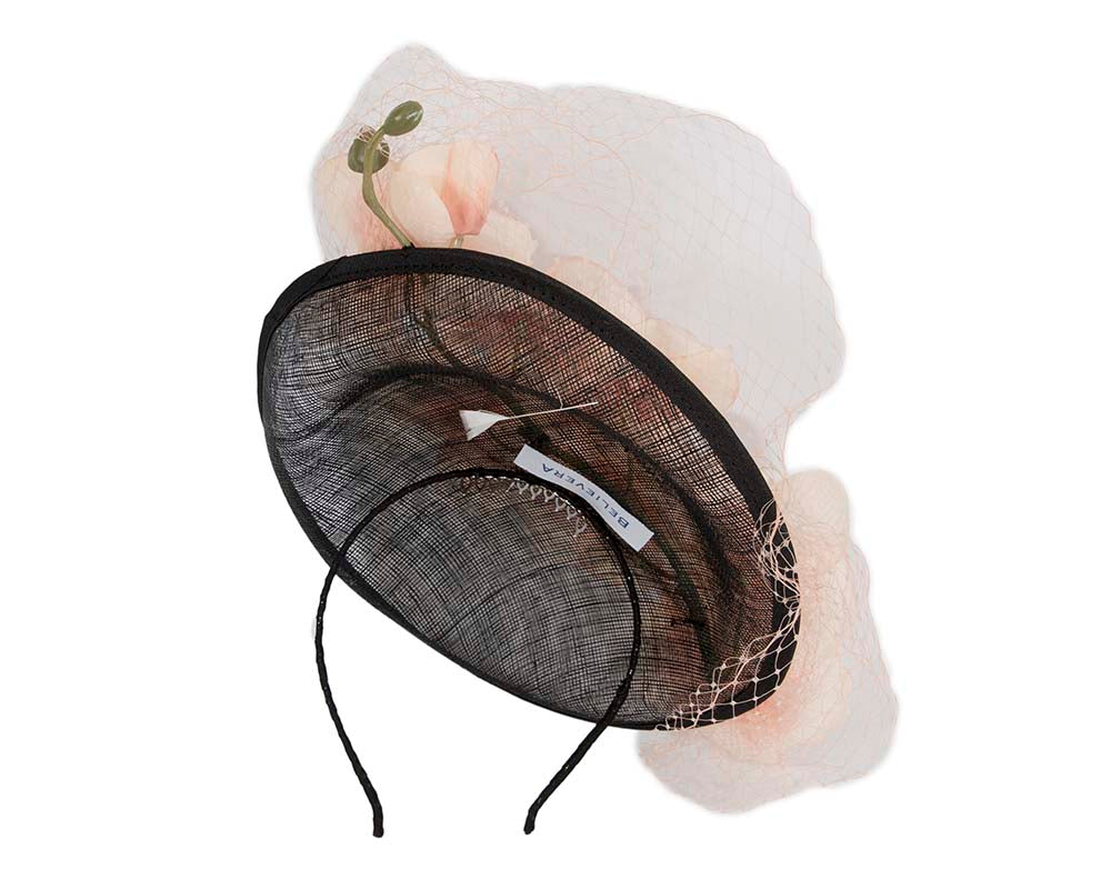 Black fascinator with peach flower by BELIEVERA-3