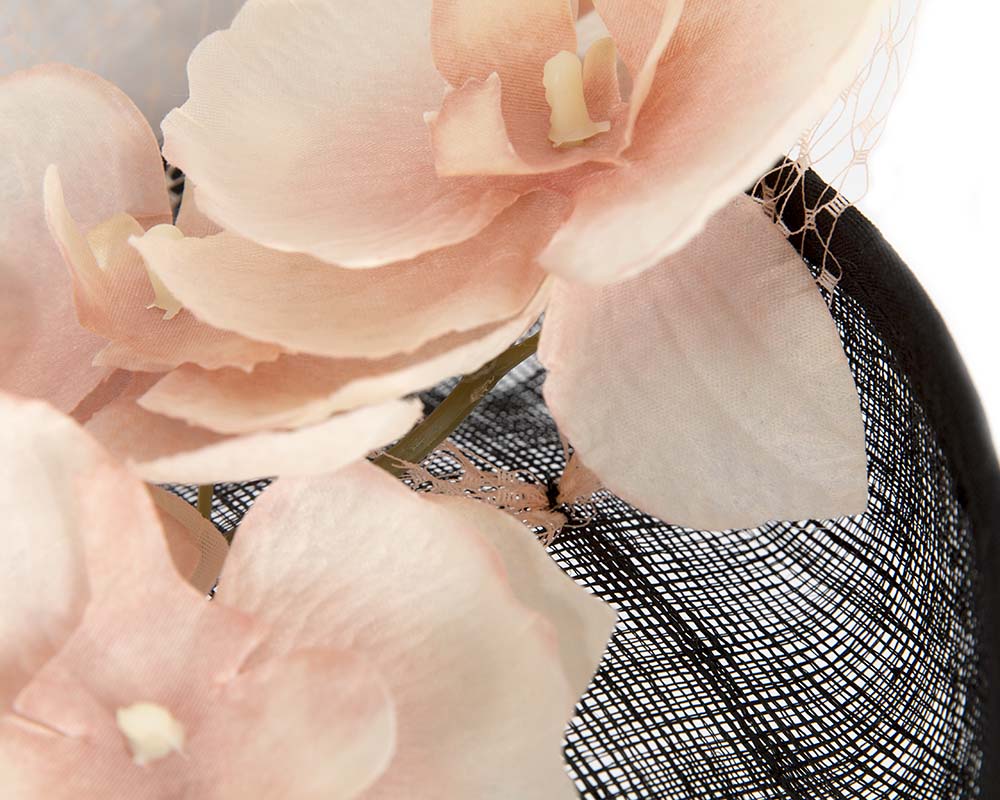 Black fascinator with peach flower by BELIEVERA-2