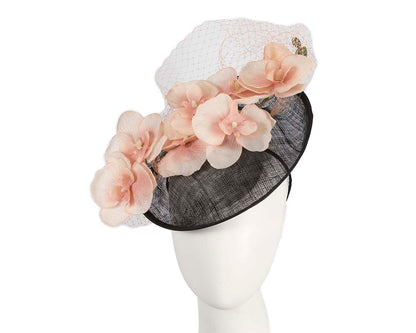 Black fascinator with peach flower by BELIEVERA-0