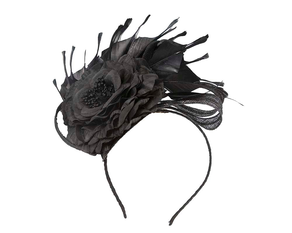 Black flower and feathers fascinator by BELIEVERA-1