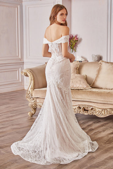 Jolie Lace Mermaid Embroidered Skirt Sheer Sensual Off Shoulder Bodice Long Bridal Dress CDA0666W