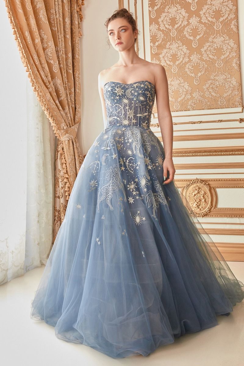 Constellation Selene Tulle Straight Across Mid Open Back A-line Long Prom & Ball Dress CDA0890-2