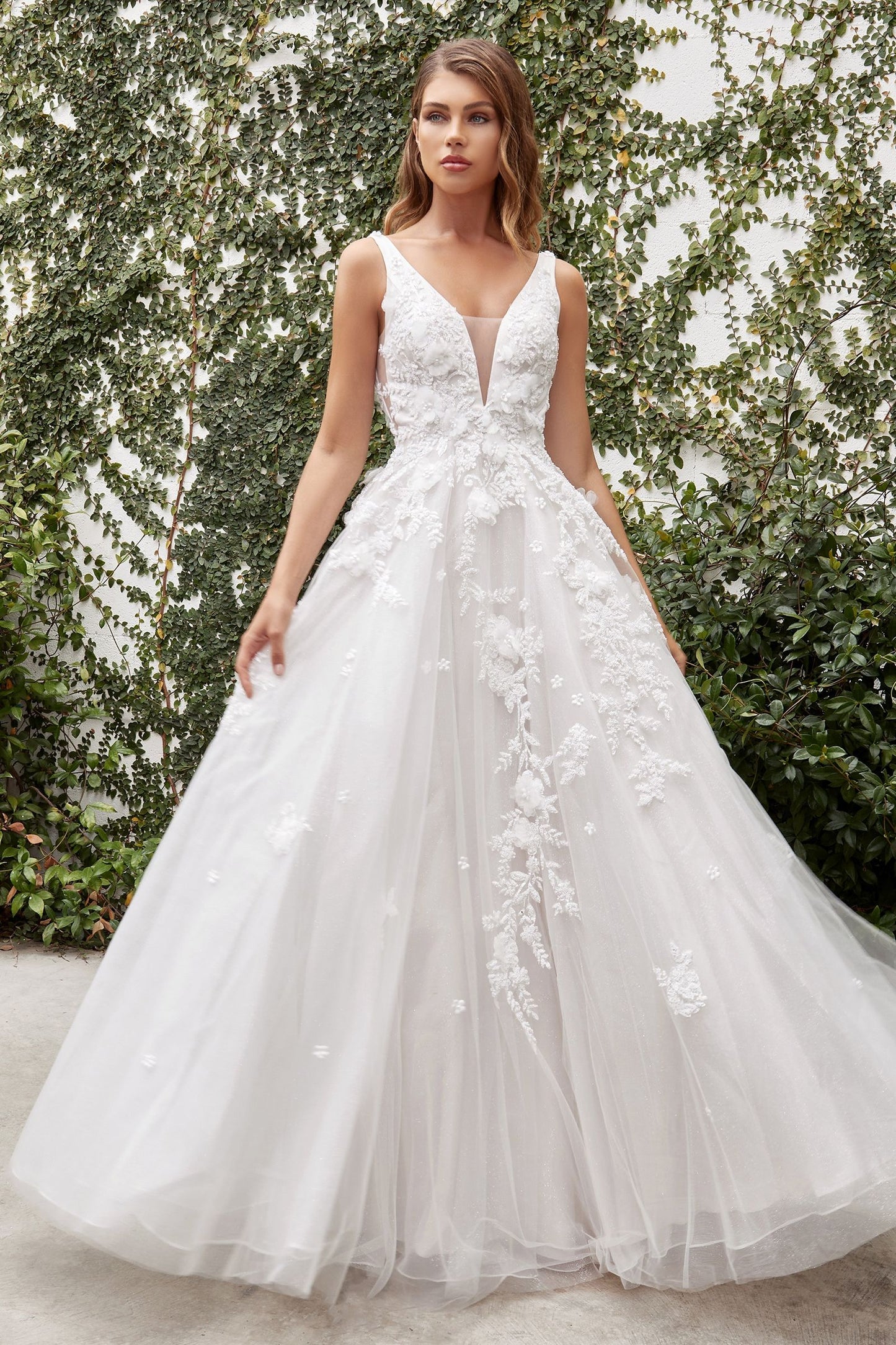 Gardenia Lace Vintage Boho Tank Strap V-neck V-back Bodice Long Wedding Dress CDA1028W
