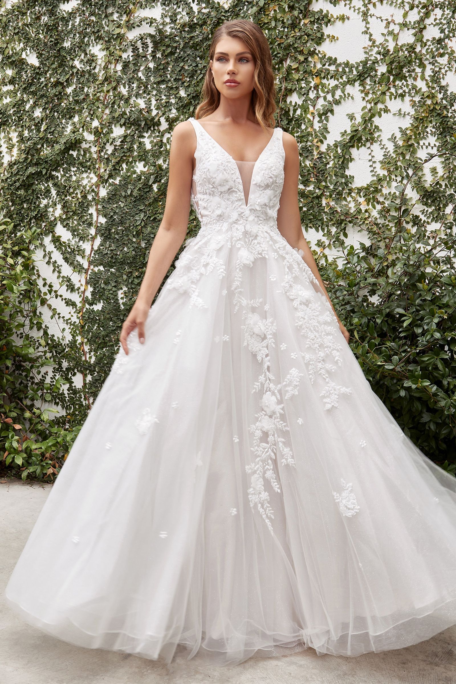 Gardenia Lace Vintage Boho Tank Strap V-neck V-back Bodice Long Wedding Dress CDA1028W