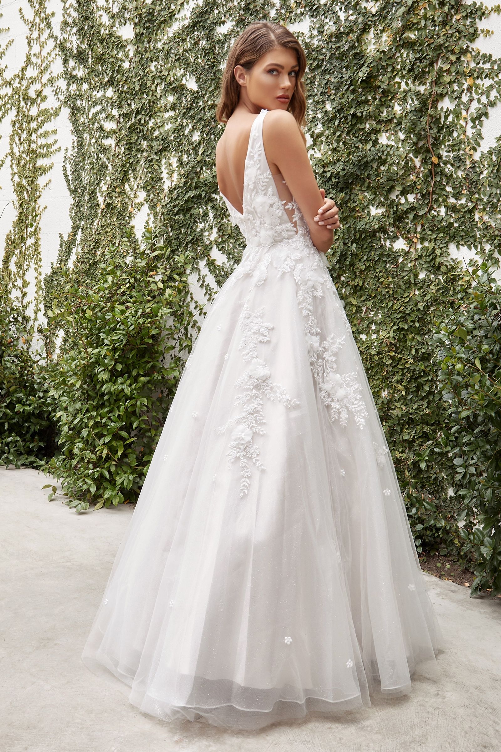 Gardenia Lace Vintage Boho Tank Strap V-neck V-back Bodice Long Wedding Dress CDA1028W