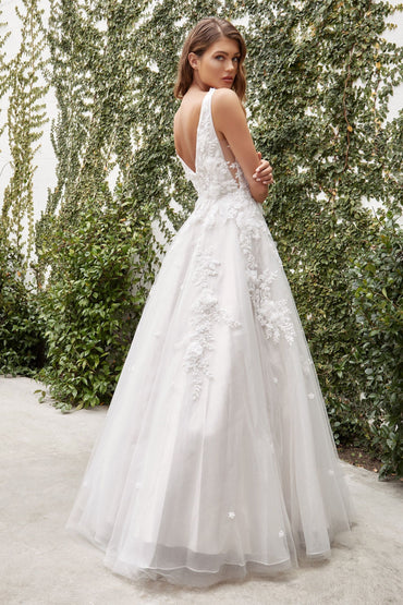 Gardenia Lace Vintage Boho Tank Strap V-neck V-back Bodice Long Wedding Dress CDA1028W