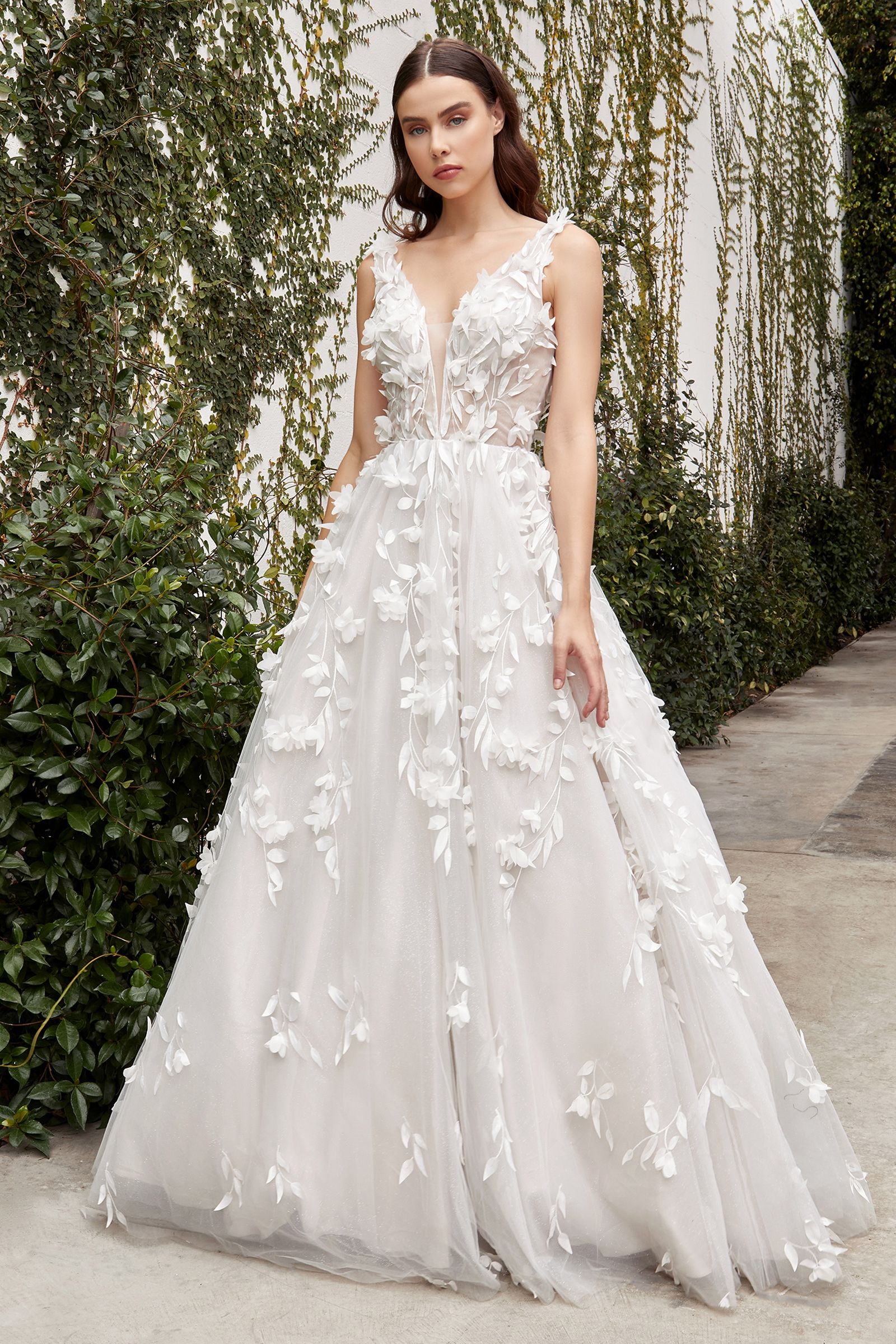 Liza Floral Plunging V-neckline and Open Back Straps Long Wedding Dress CDA1042W