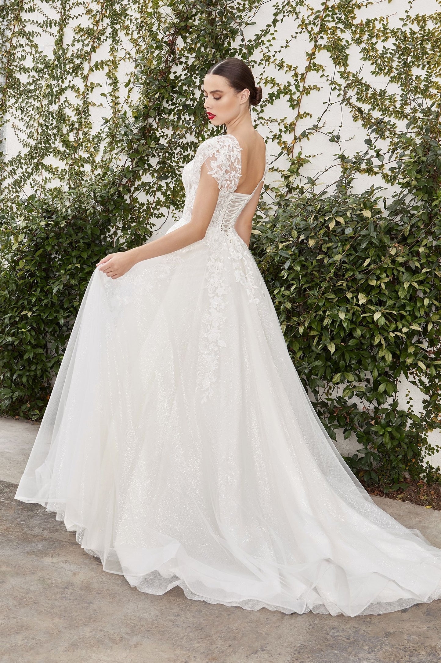 Sofian Vintage Short Sleeve Embroidered Bodice Floral Deep V-neck Wedding Dress CDA1082W-2