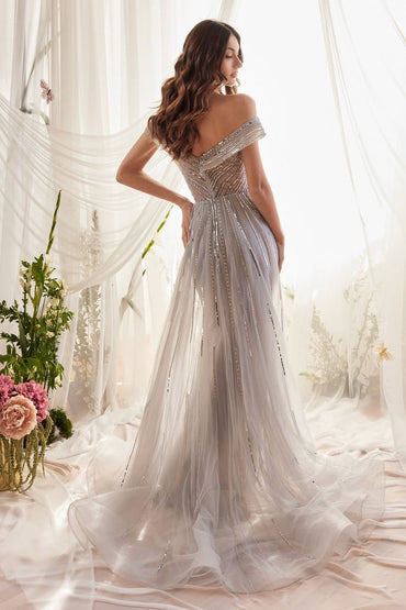 Silver Siren Embellished Beads With Overskirt Long Mother Of The Bride Dress CDA1182-1