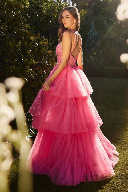 HIGH LOW HALTER BEADED BALL GOWN CDA1239-2