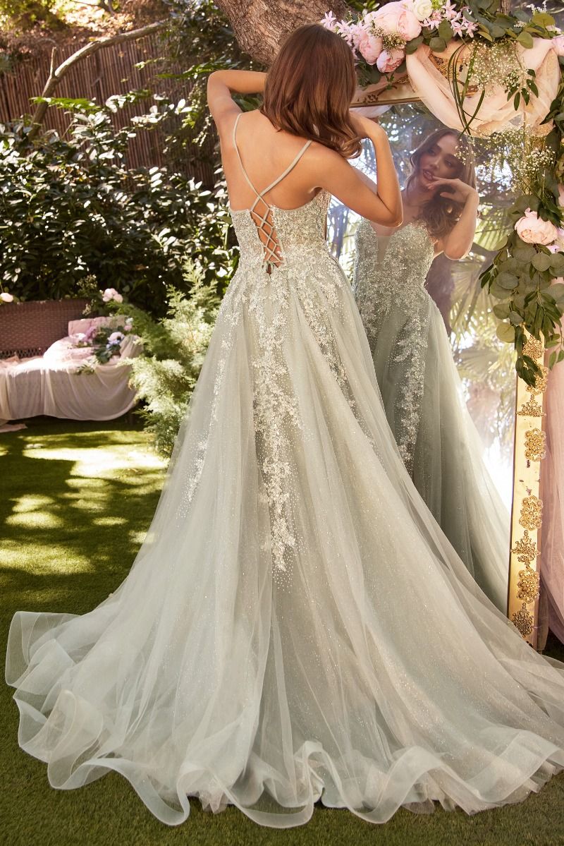 LACE EMBELLISHED A-LINE LAYERED TULLE GOWN CDA1261-2
