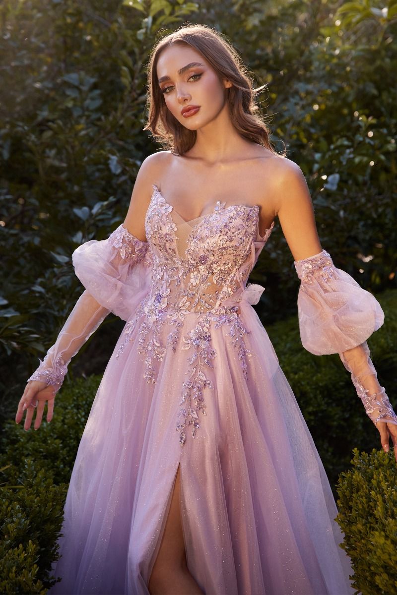 STRAPLESS A-LINE LAYERED TULLE GOWN CDA1303-5
