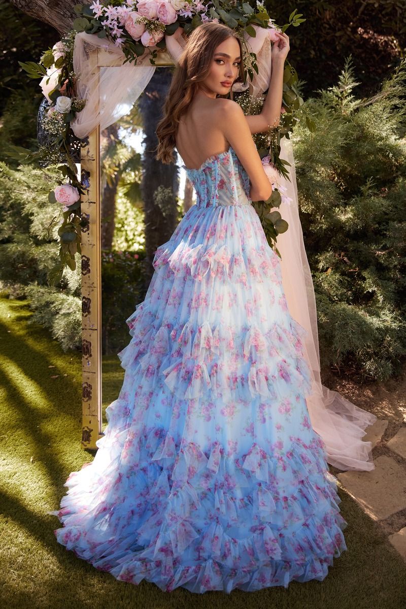 FLORAL PRINTED STRAPLESS DRESS CDA1334-2