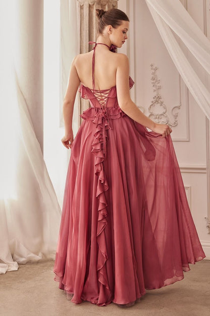 STRAPLESS CHIFFON RUFFLE A-LINE DRESS CDA1341-3