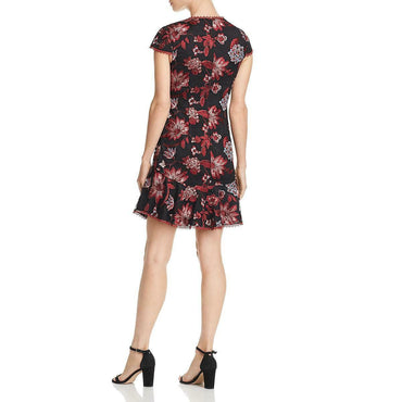 Aidan by Aidan Mattox Crew Neck Cap Sleeve Sheath Zipper Back Floral Embroidered Dress-1