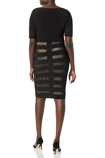 Adrianna Papell Boat Neck Short Sleeve Illusion Zipper Back Jersey Mesh Dress