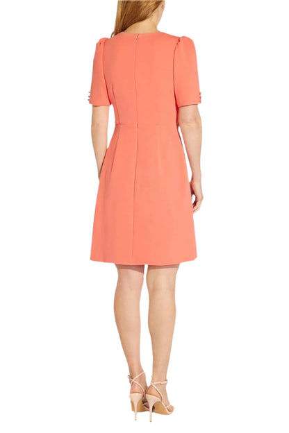 Adrianna Papell V-Neck Short Sleeves Back Zipper Tie Front Detail Short Crepe Dress-3