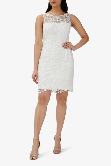 Adrianna Papell Boat Neck Sleeveless Back Zipper Short Lace Dress