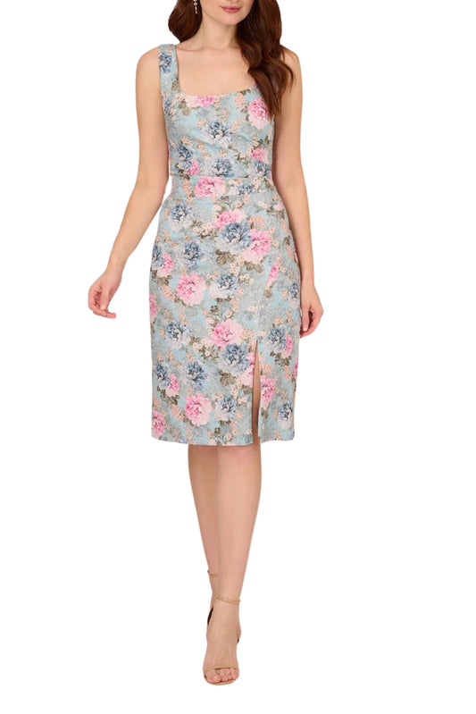 Adrianna Papell Floral Matelassé Square Neck Sheath Dress-0