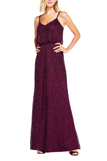 Adrianna Papell Spaghetti Strap Zipper Back Blouson Embellished Mesh Dress-1