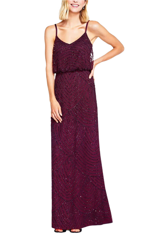 Adrianna Papell Spaghetti Strap Zipper Back Blouson Embellished Mesh Dress-0