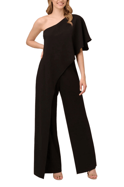Adrianna Papell Asymmetrical One Shoulder Cape Sleeve Stretch Crepe Solid Jumpsuit