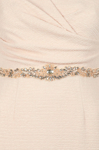 Adrianna Papell V-Neck Short Sleeve Ruched Embellished Waist Zipper Back Metallic Knit Gown-3