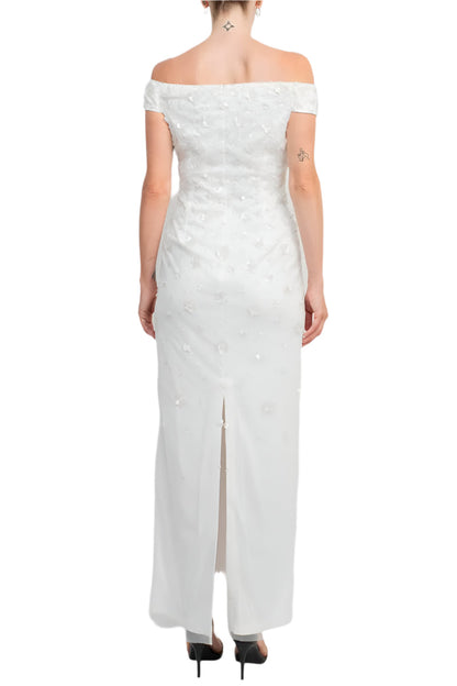 Adrianna Papell Off-Shoulder Zipper Back Sequined Beaded Column Mesh Gown-2