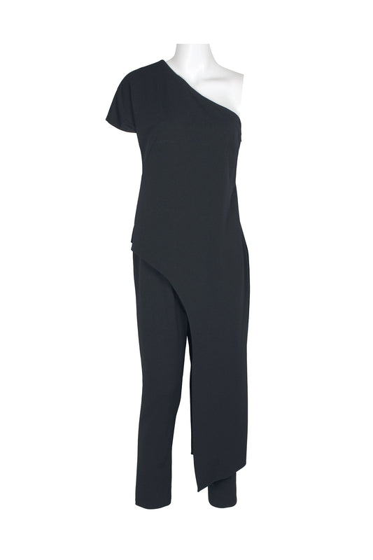 Adrianna Papell Asymmetrical One Shoulder Zipper Side Draped Crepe Jumpsuit