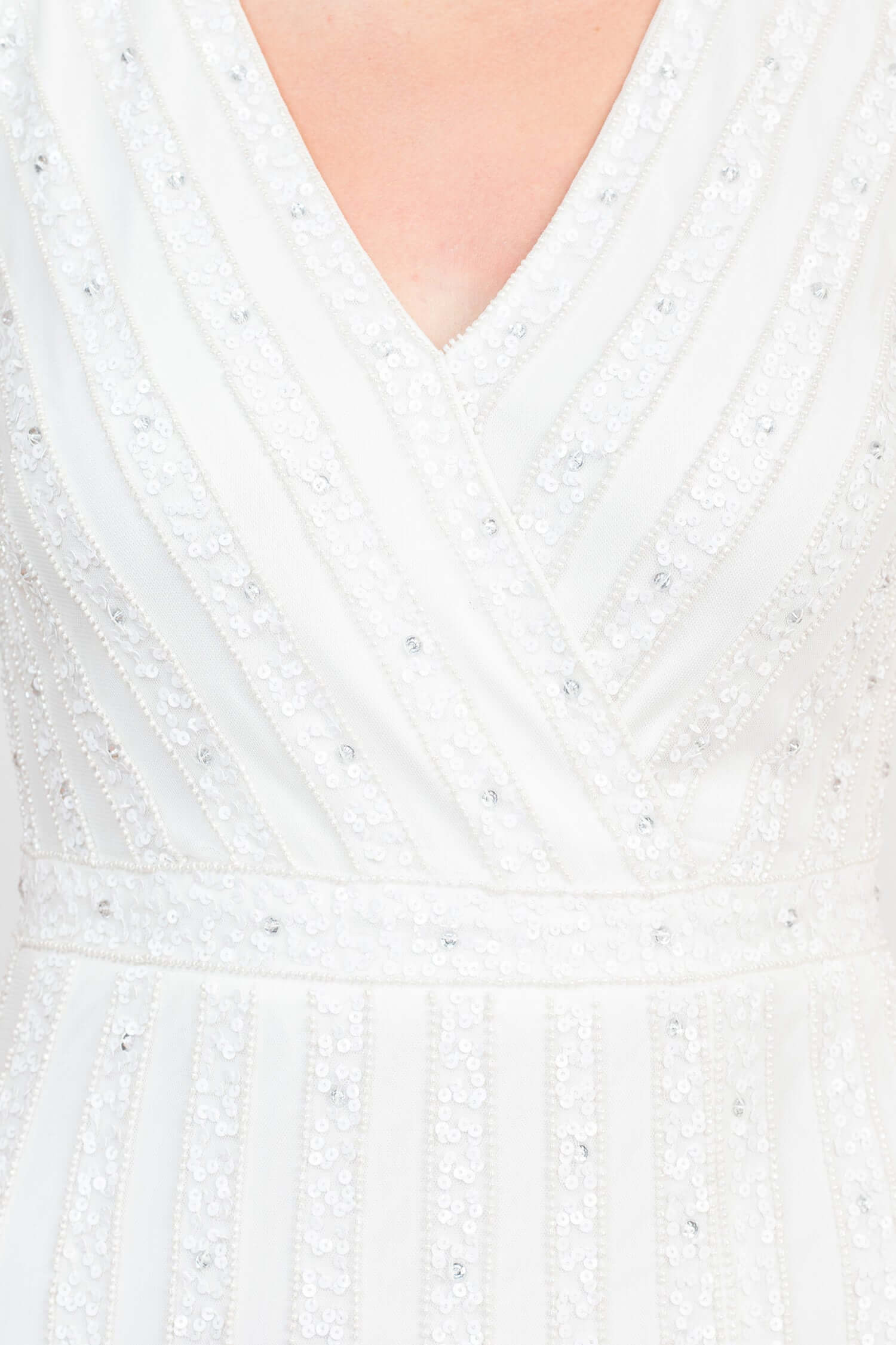 Adrianna Papell V-Neck Beaded & Sequined Sleeveless Banded Waist Slit Front Zipper Back Mesh Dress-3