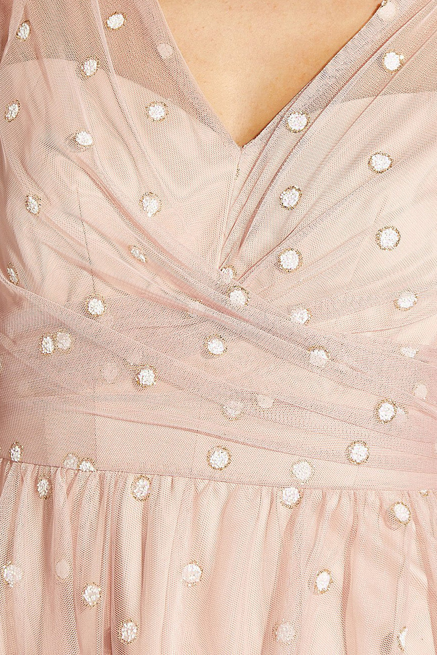 Adrianna Papell Surplice V- Neck Back Zipper 3/4 Sleeves Beaded Midi Dress