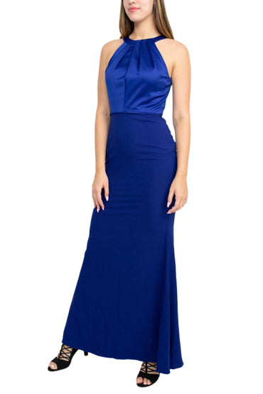 Adrianna Papell Halter Neck Sleeveless Empire Waist Tie Back Zipper Back Column Solid Crepe Dress-1