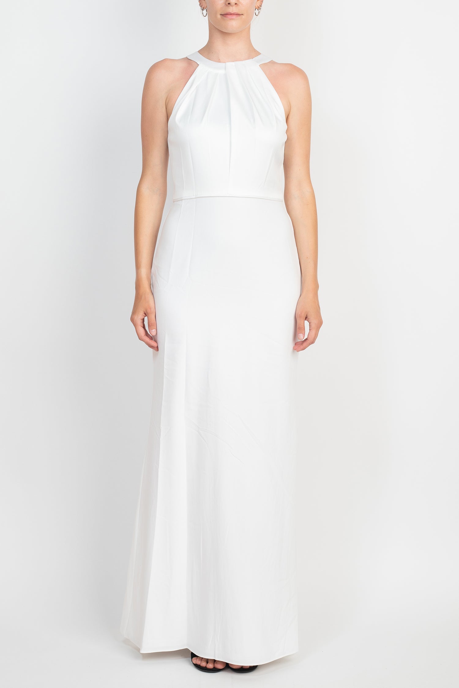 Adrianna Papell Halter Neck Sleeveless Empire Waist Tie Back Zipper Back Bodycon Solid Crepe Dress