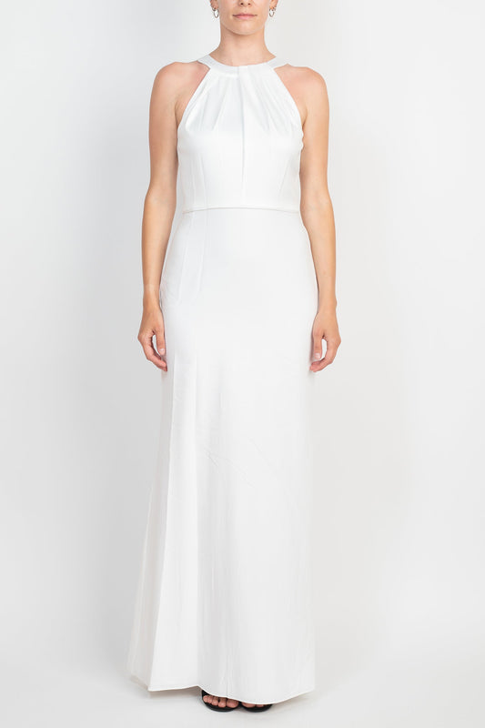 Adrianna Papell Halter Neck Sleeveless Empire Waist Tie Back Zipper Back Bodycon Solid Crepe Dress
