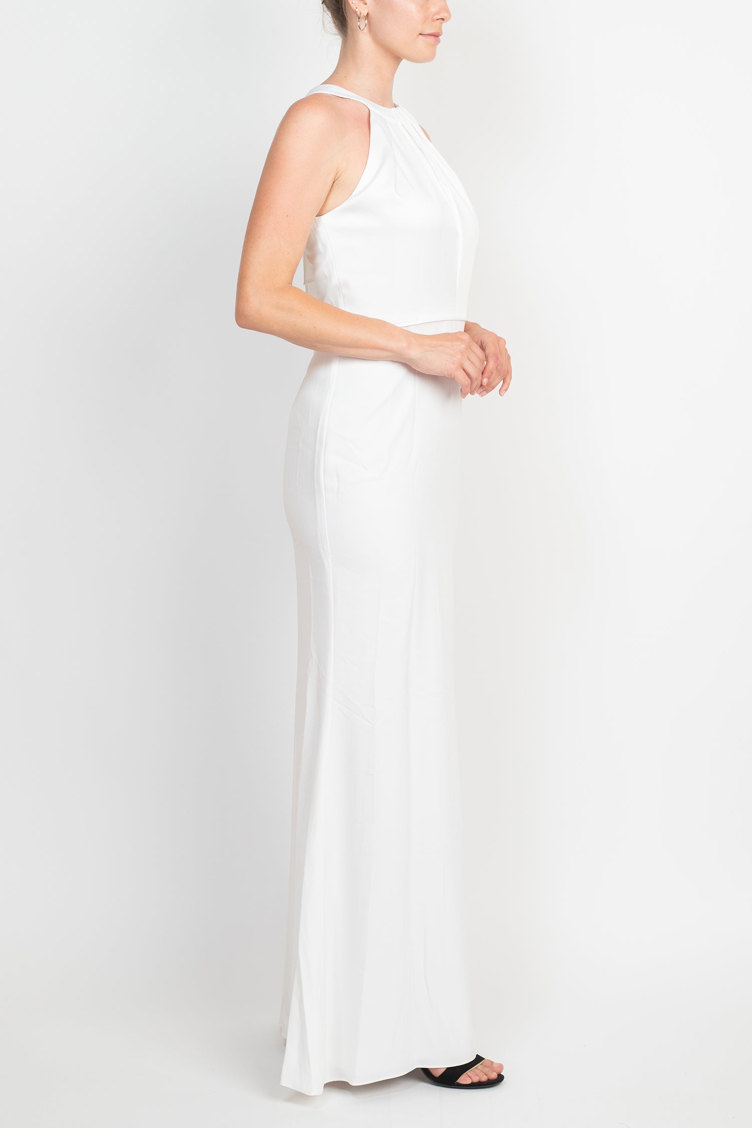 Adrianna Papell Halter Neck Sleeveless Empire Waist Tie Back Zipper Back Bodycon Solid Crepe Dress