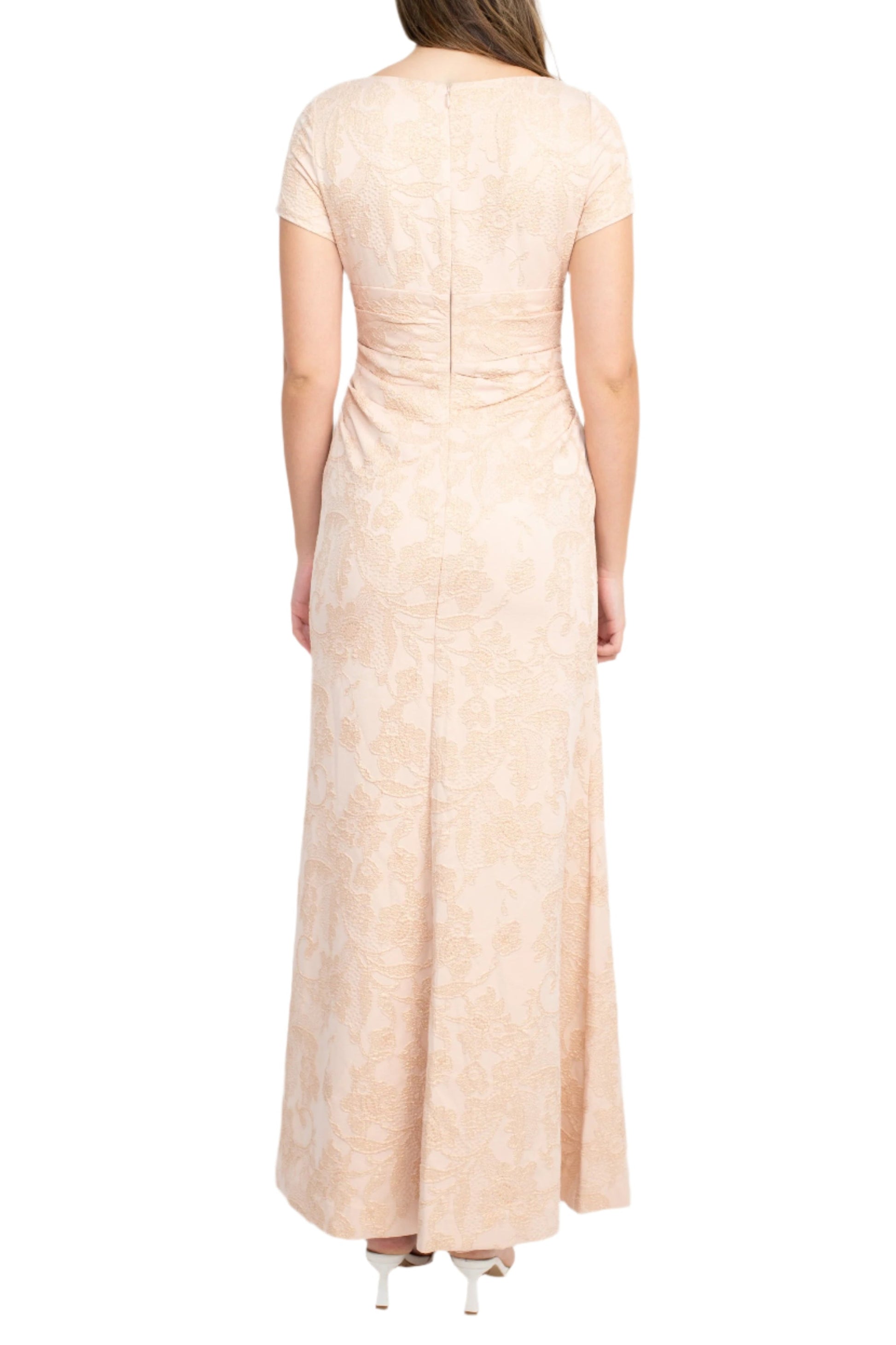 Adrianna Papell V-Neck Short Sleeve Pleated Gathered Side Zipper Back Matelasse Dress-2