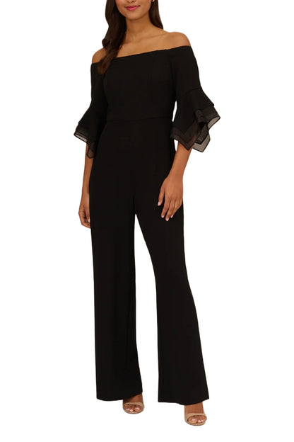 Adrianna Papell Off Shoulder Flounce Sleeve Zipper Back Jumpsuit-0