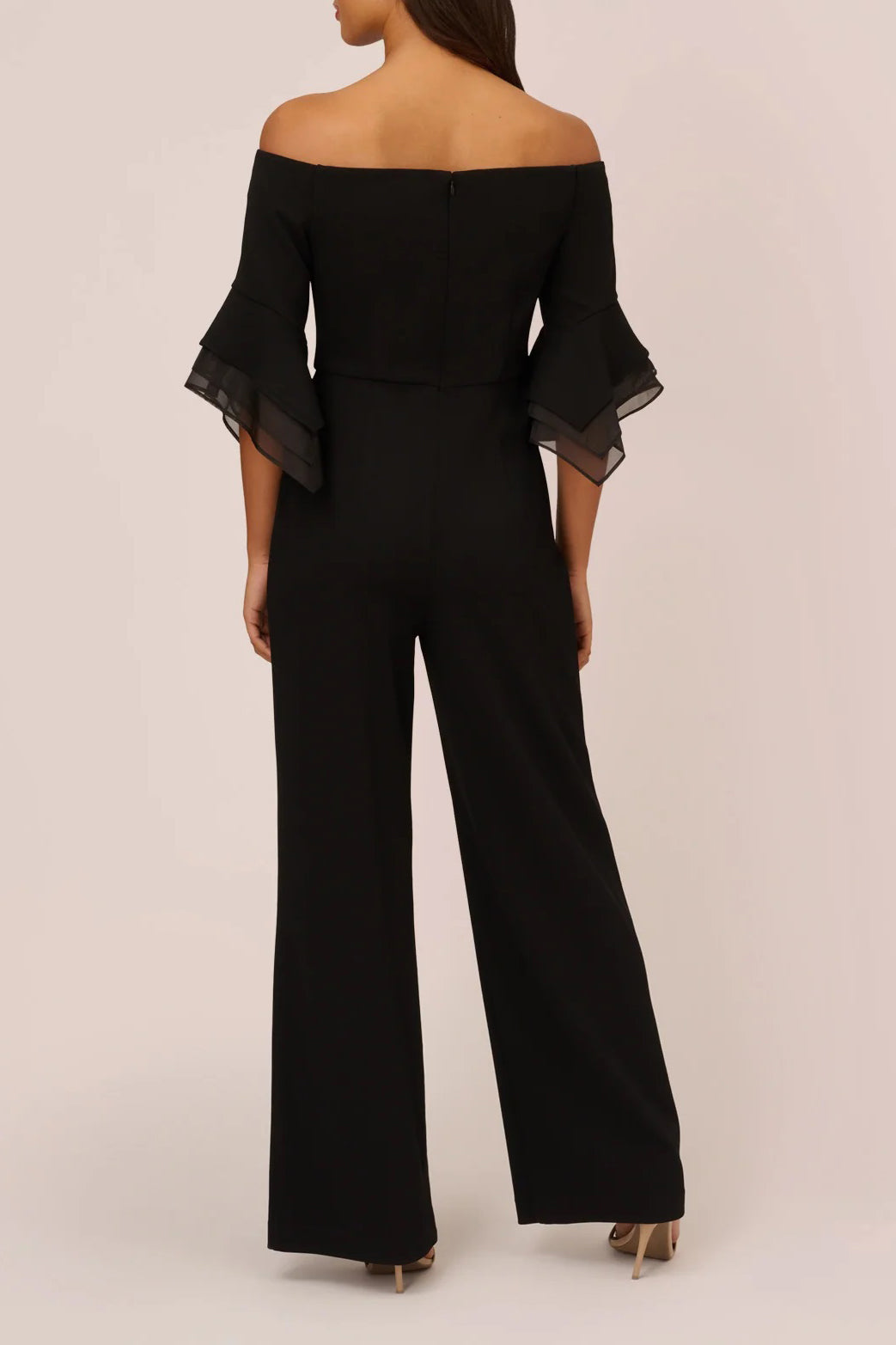 Adrianna Papell Off Shoulder Flounce Sleeve Zipper Back Jumpsuit-3