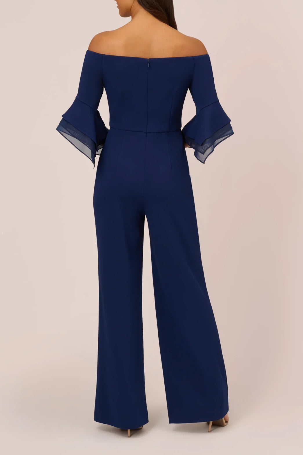 Adrianna Papell Off Shoulder Flounce Sleeve Zipper Back Jumpsuit-2