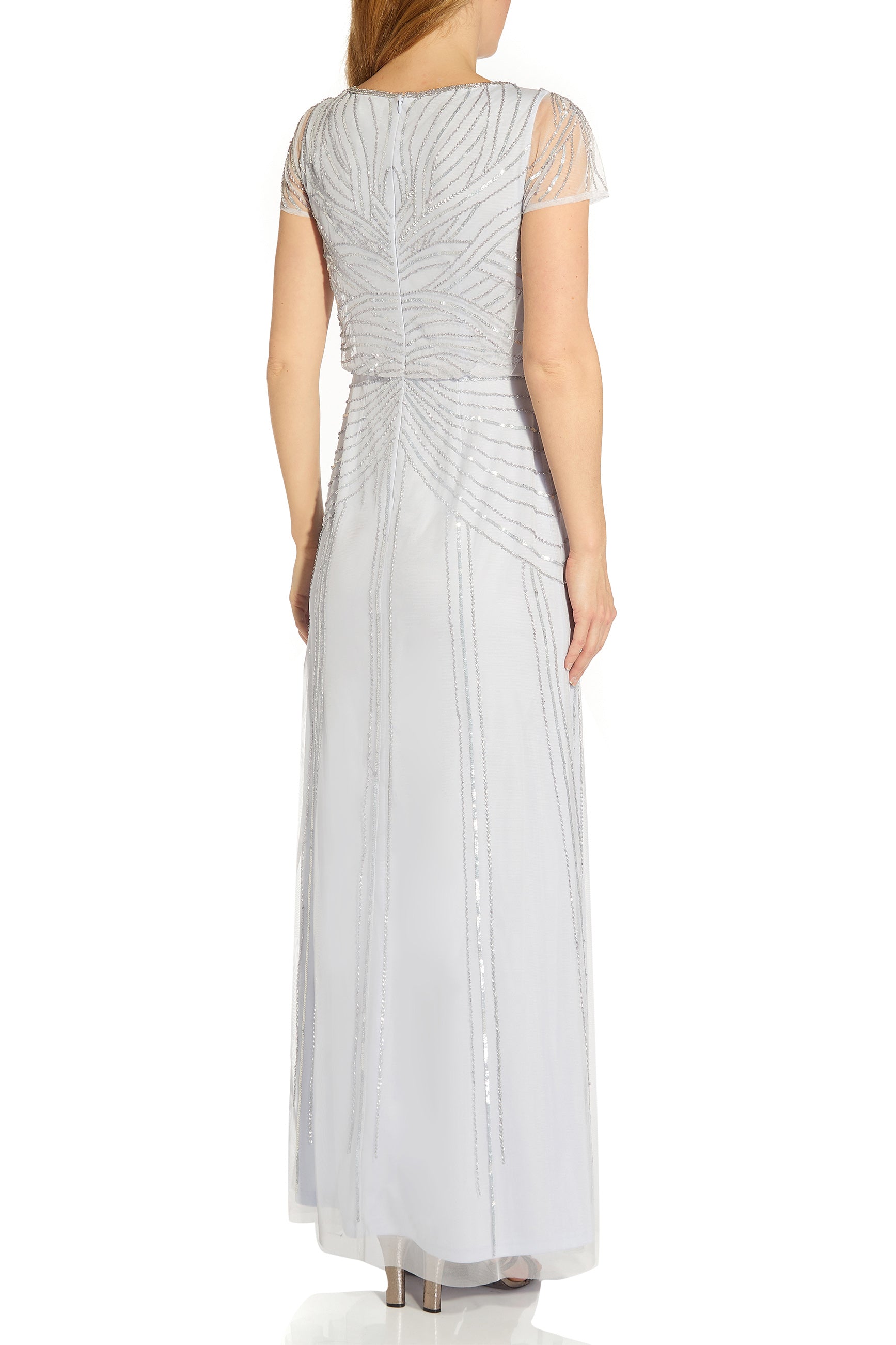 Adrianna Papell Round Neck Back Zipper Short Sleeves Long Dress