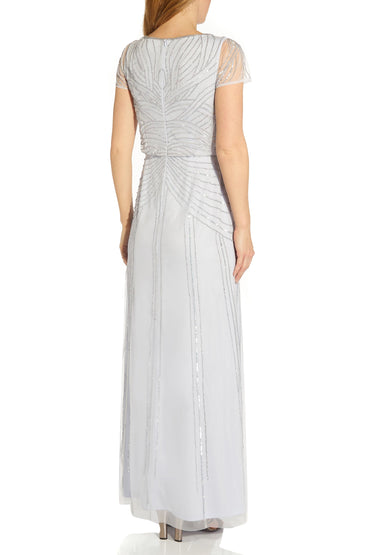 Adrianna Papell Round Neck Back Zipper Short Sleeves Long Dress