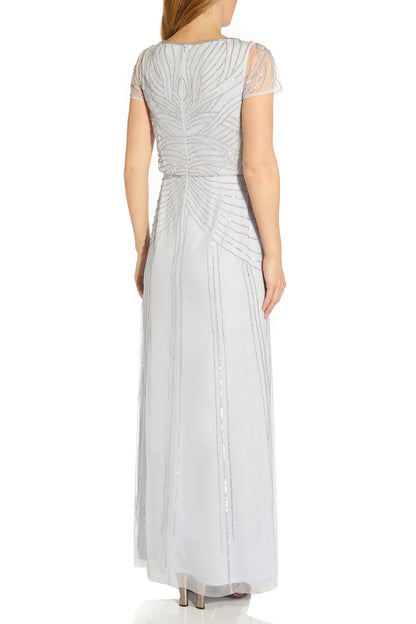 Adrianna Papell Round Neck Back Zipper Short Sleeves Long Dress
