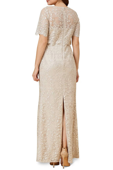 Adrianna Papell lace popover short sleeve sequin gown